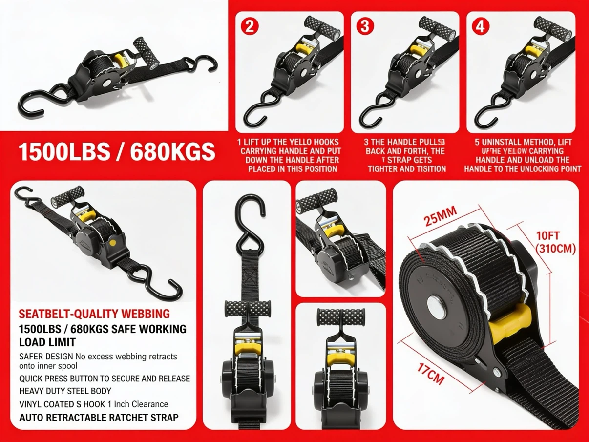 Auto Retractable Ratchet Strap 1500 lbs - photo 2