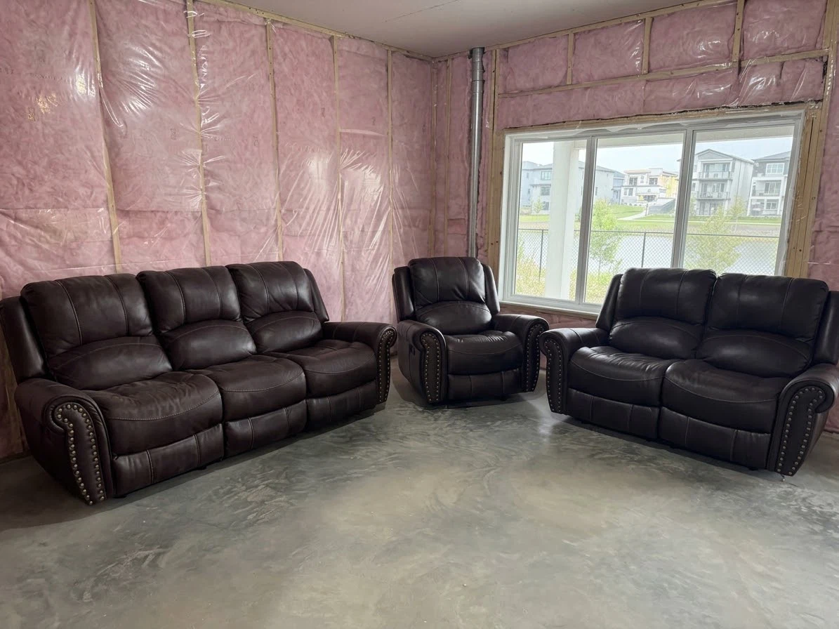 Three-Piece Brown Leather Reclining Sofa Set - photo 2