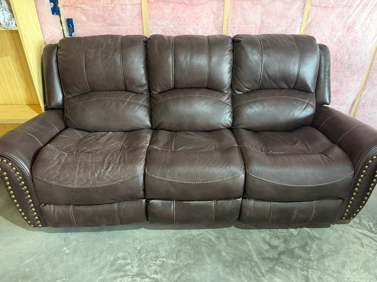 Three-Piece Brown Leather Reclining Sofa Set - photo 4