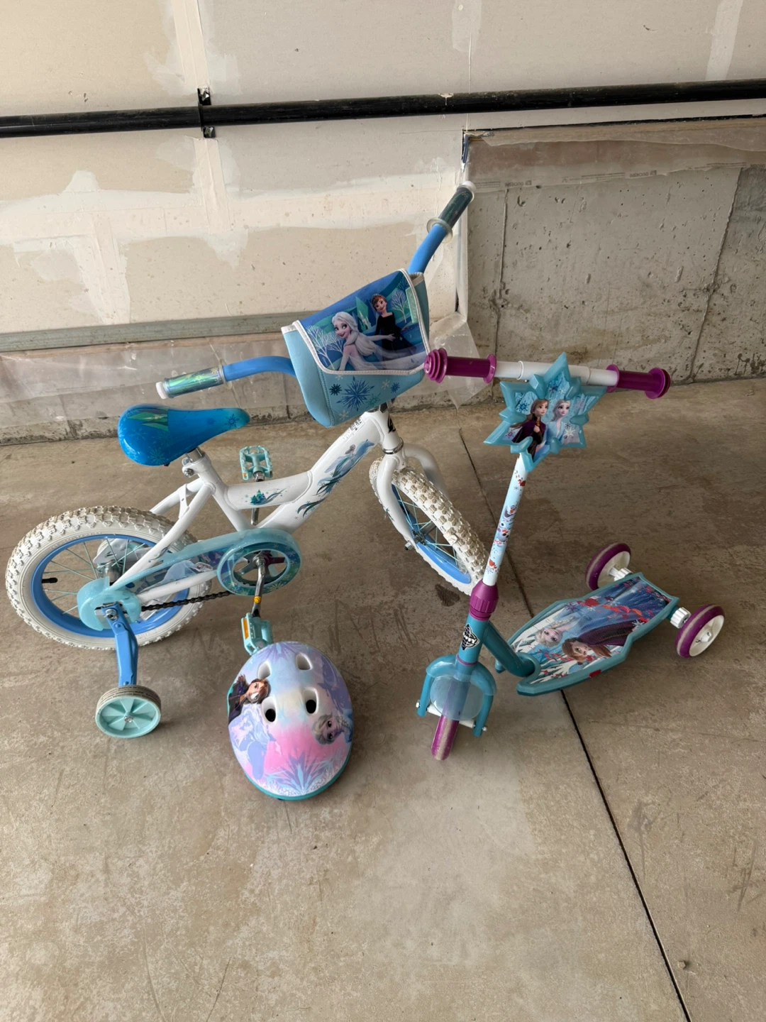 Disney Frozen Bike, Scooter, and Helmet Set