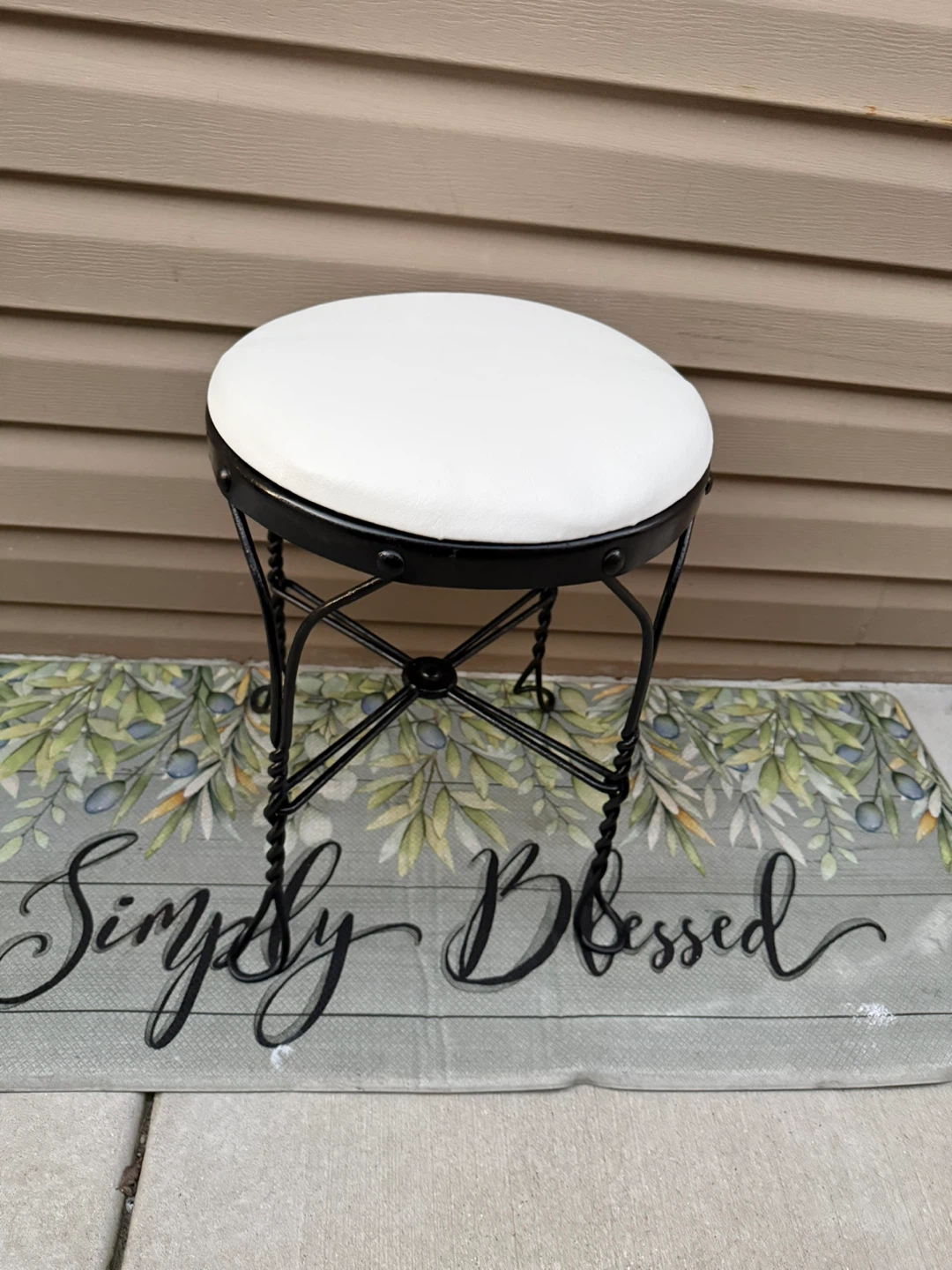 Metal Vanity Stool with White Cushion