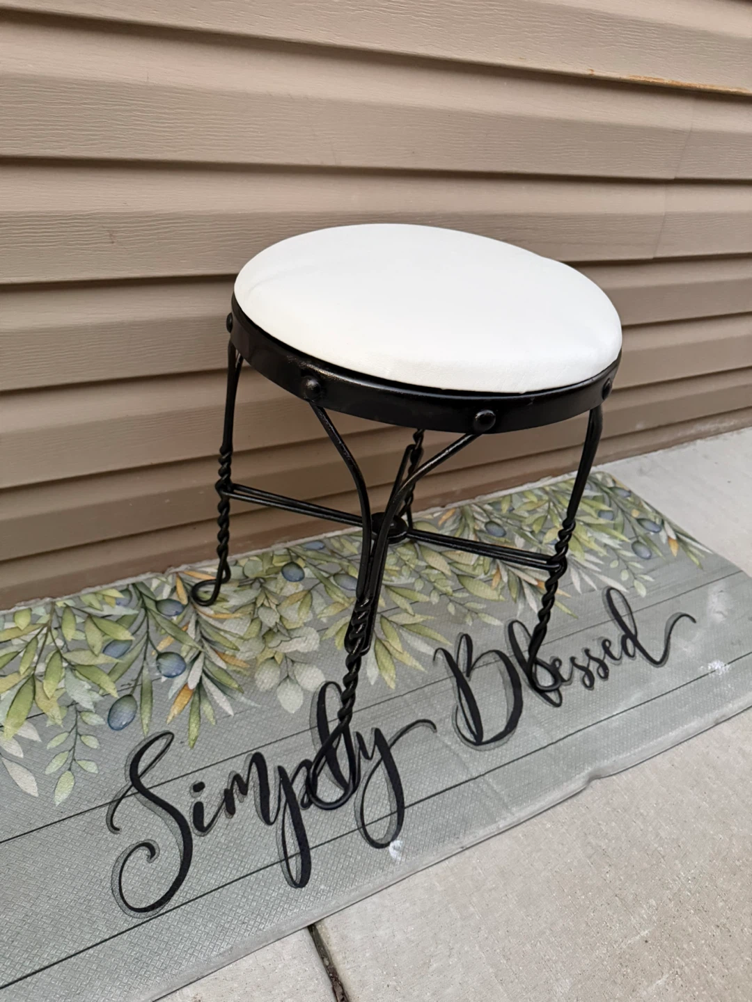 Metal Vanity Stool with White Cushion - photo 2