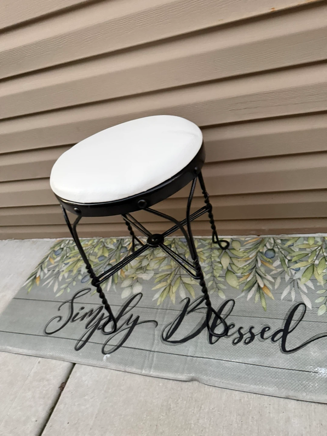 Metal Vanity Stool with White Cushion - photo 3
