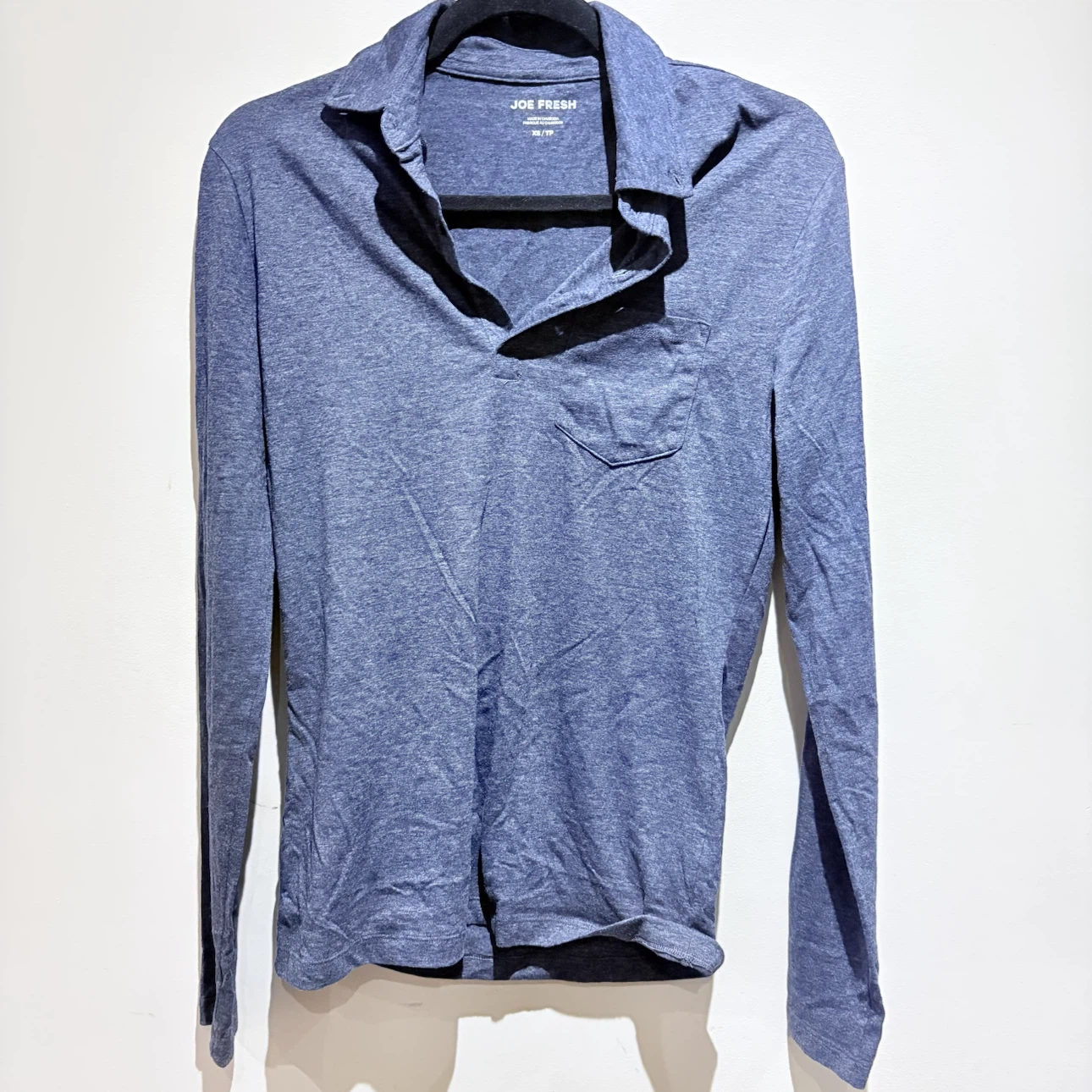Joe Fresh Blue Long-Sleeve Polo Shirt XS