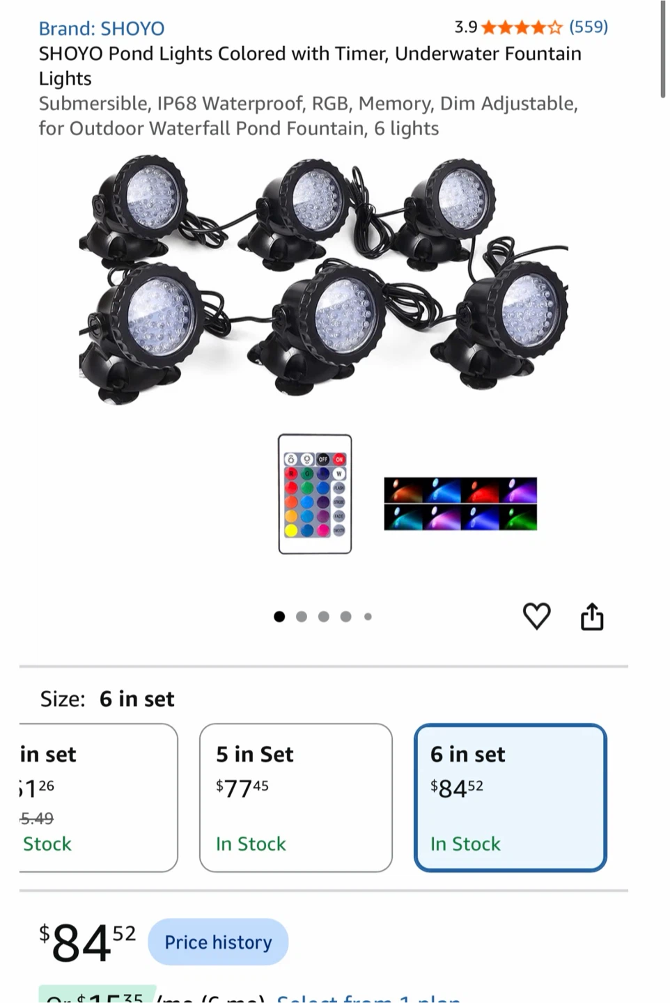 SHOYO Submersible RGB Pond Lights, 6 Pack