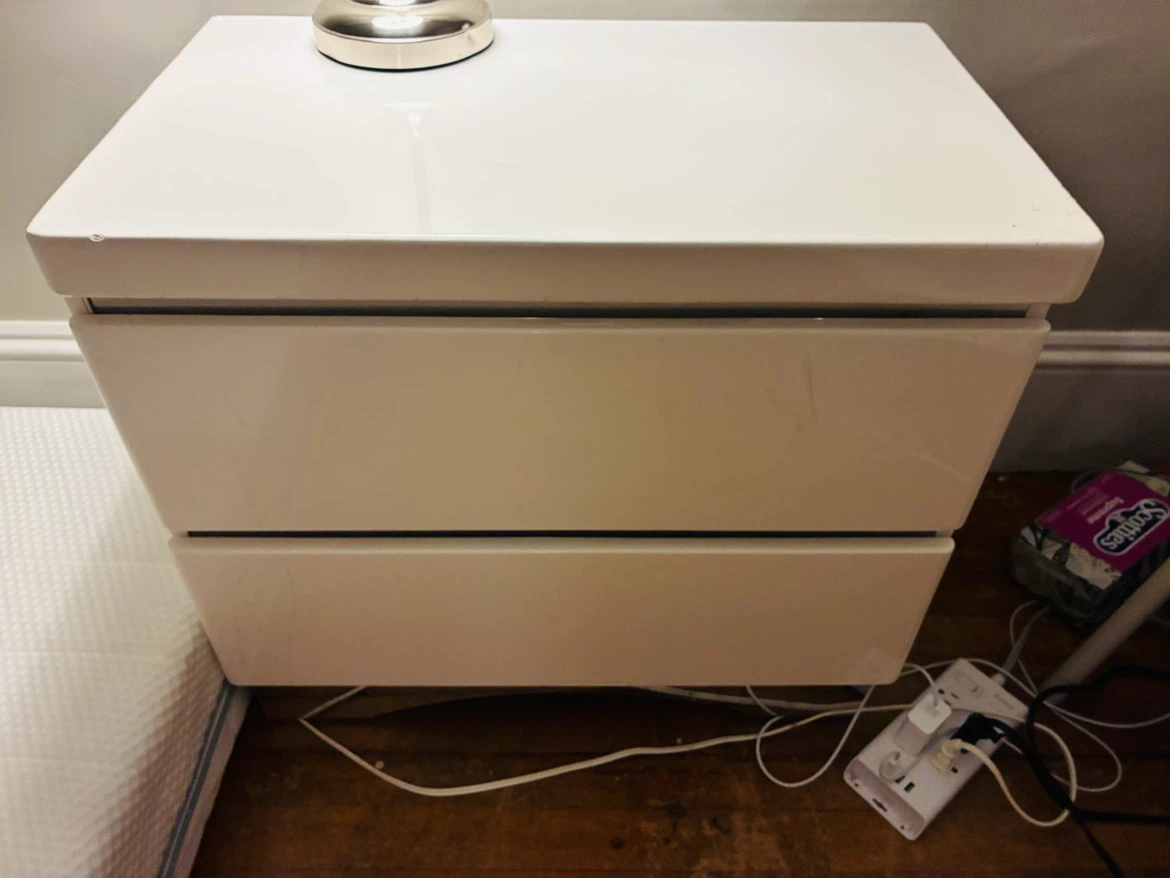 White Glossy Two-Drawer Nightstand