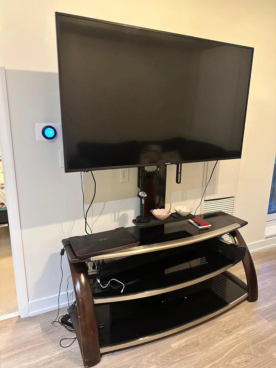 TV stand with glass shelves