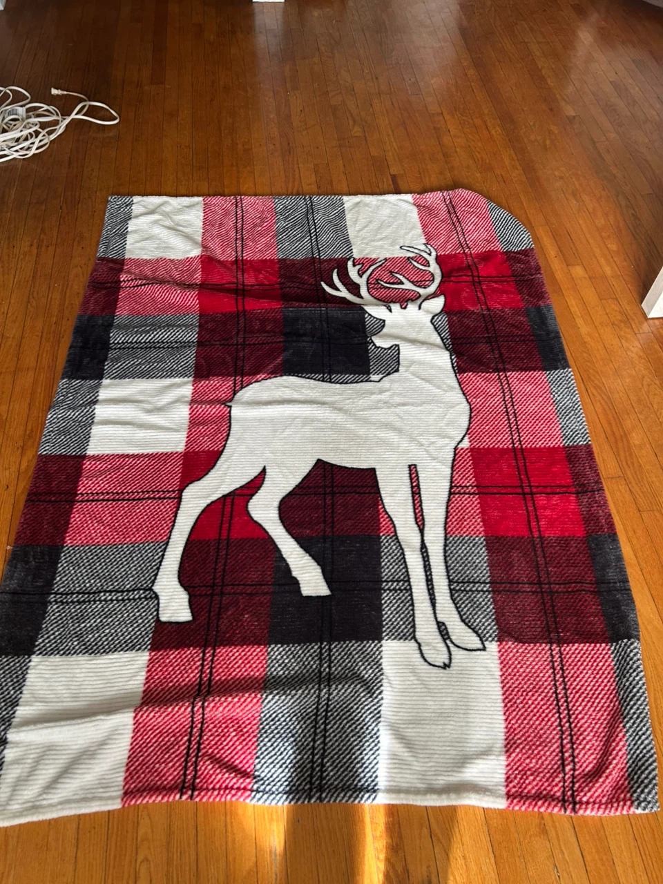 Plaid Deer Print Plush Throw Blanket