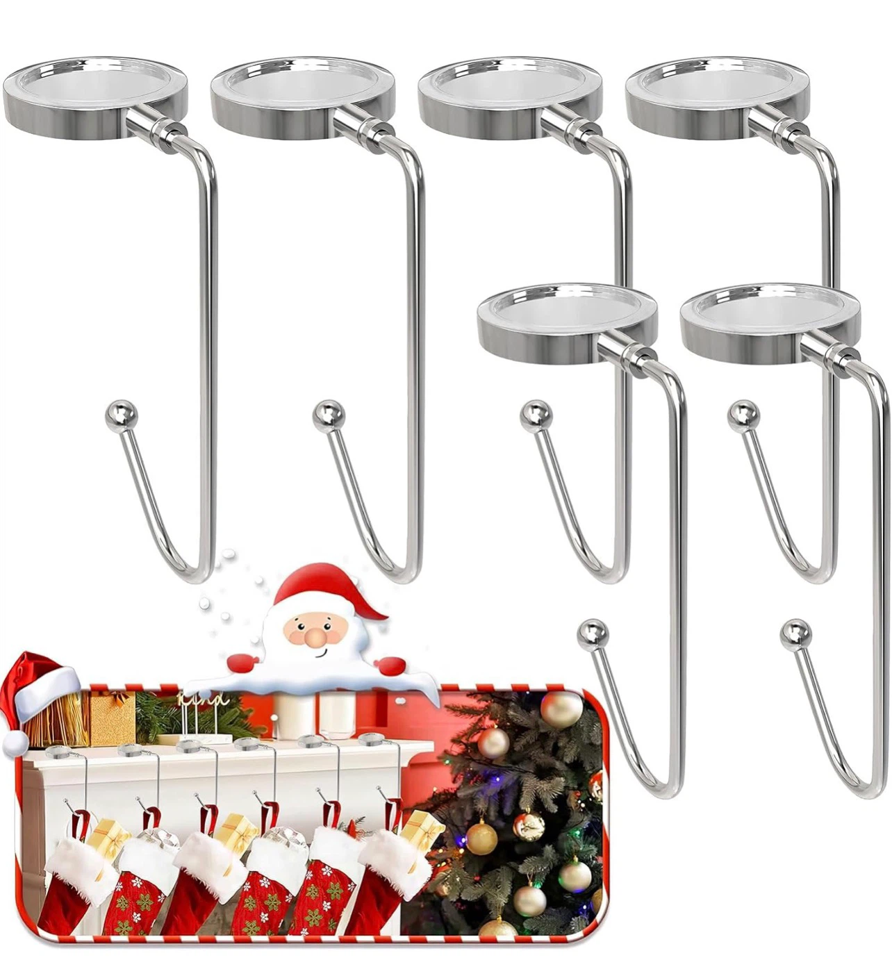 Set of 6 Christmas Stocking Hangers for Mantle