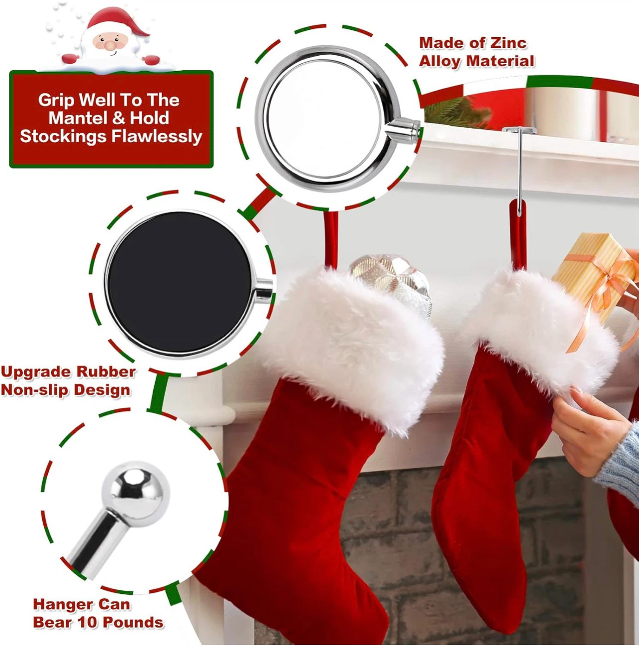 Set of 6 Christmas Stocking Hangers for Mantle - photo 4
