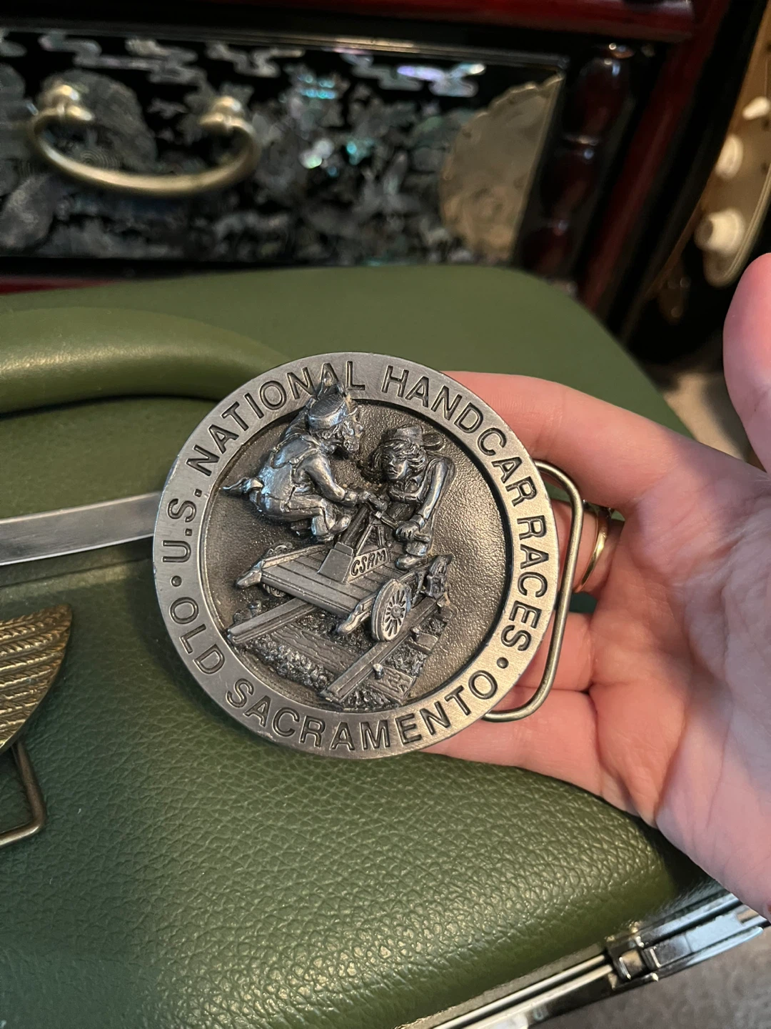 Vintage U.S. National Handcar Races Belt Buckle