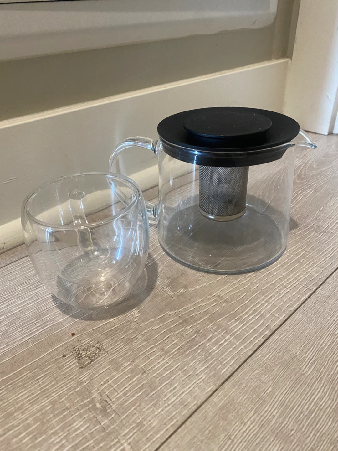 Glass Teapot and Double-Walled Mug Set