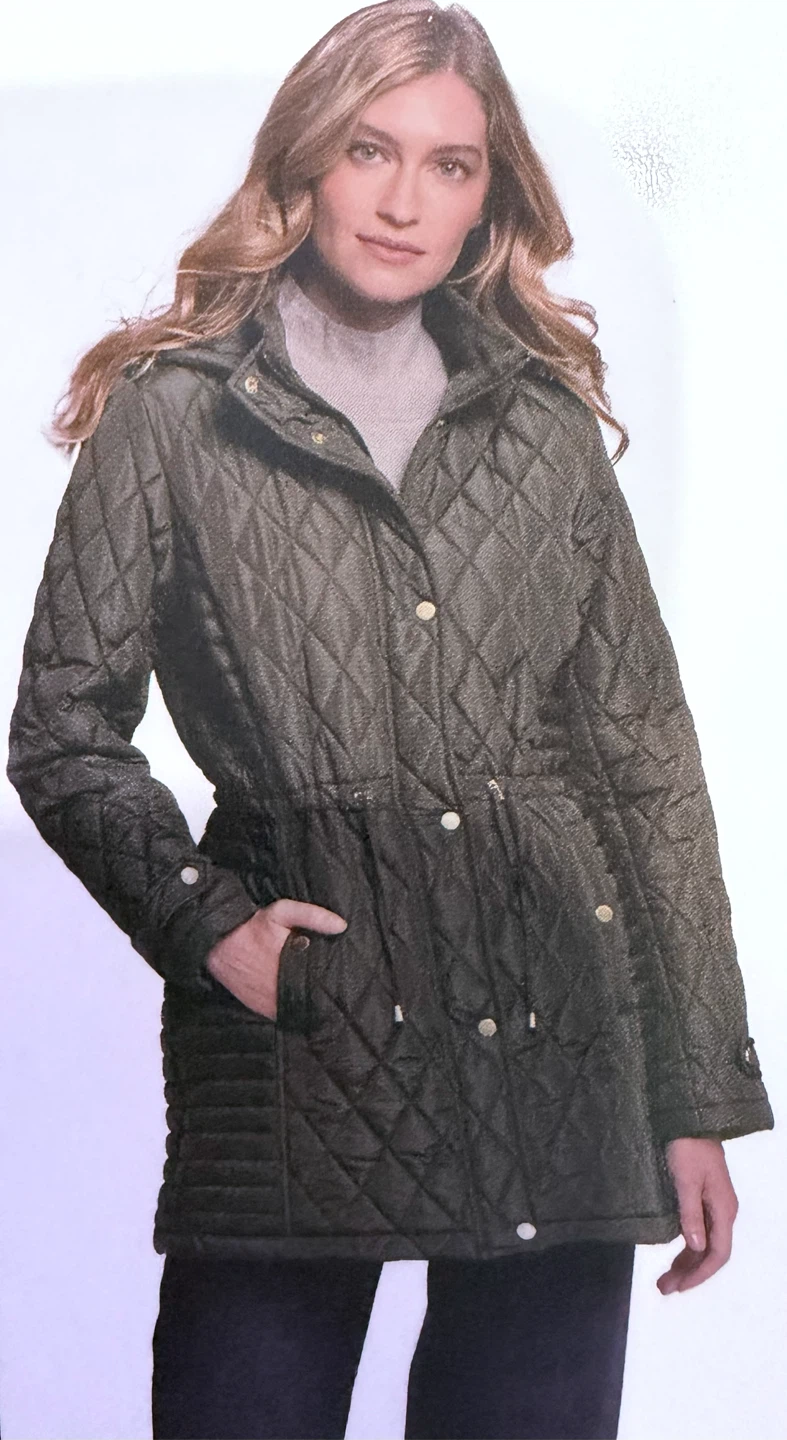 New Olive Green Quilted Hooded Jacket Size XXL