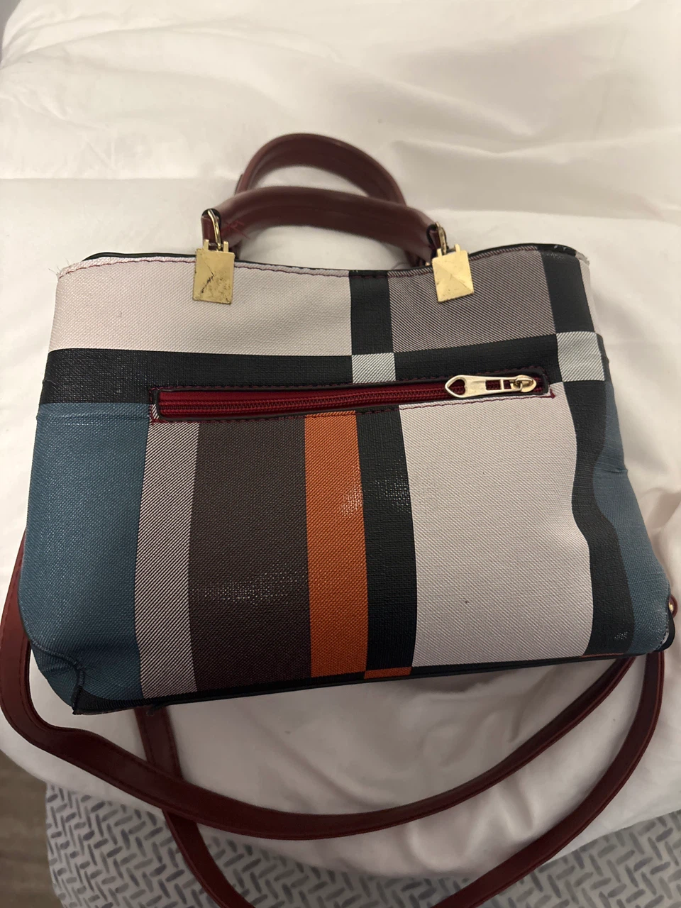 Multicoloured Plaid Pattern Handbag