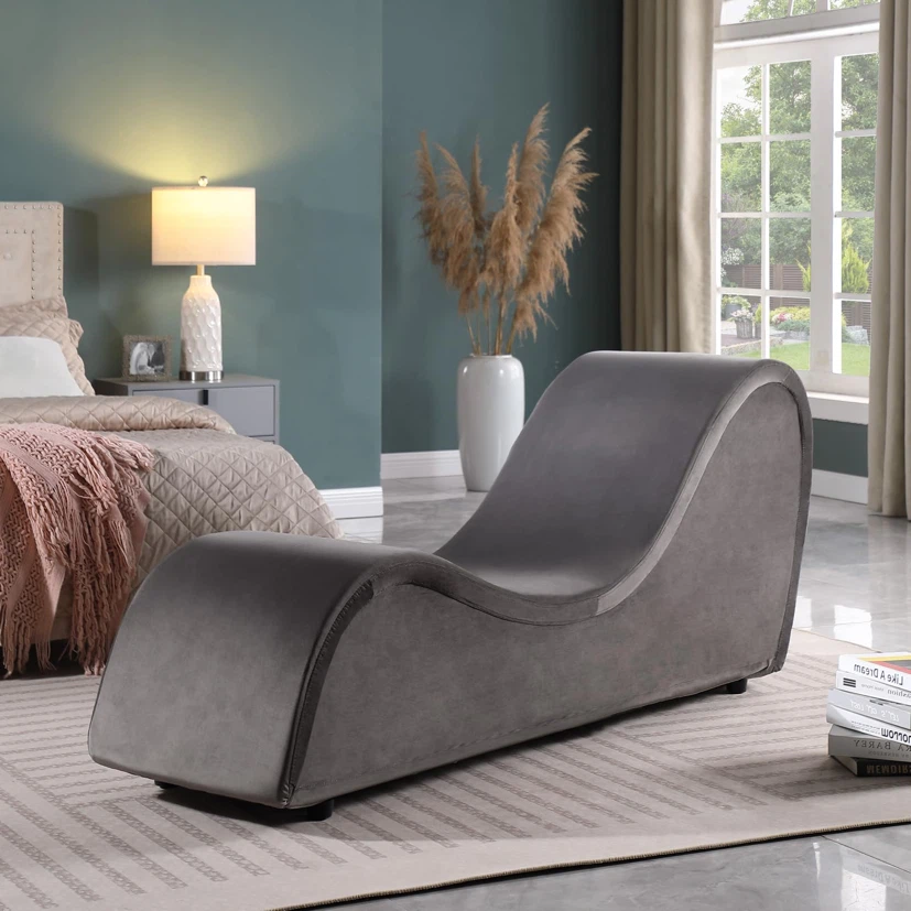 Grey Chaise Lounge Chair with Washable Velvet Cover