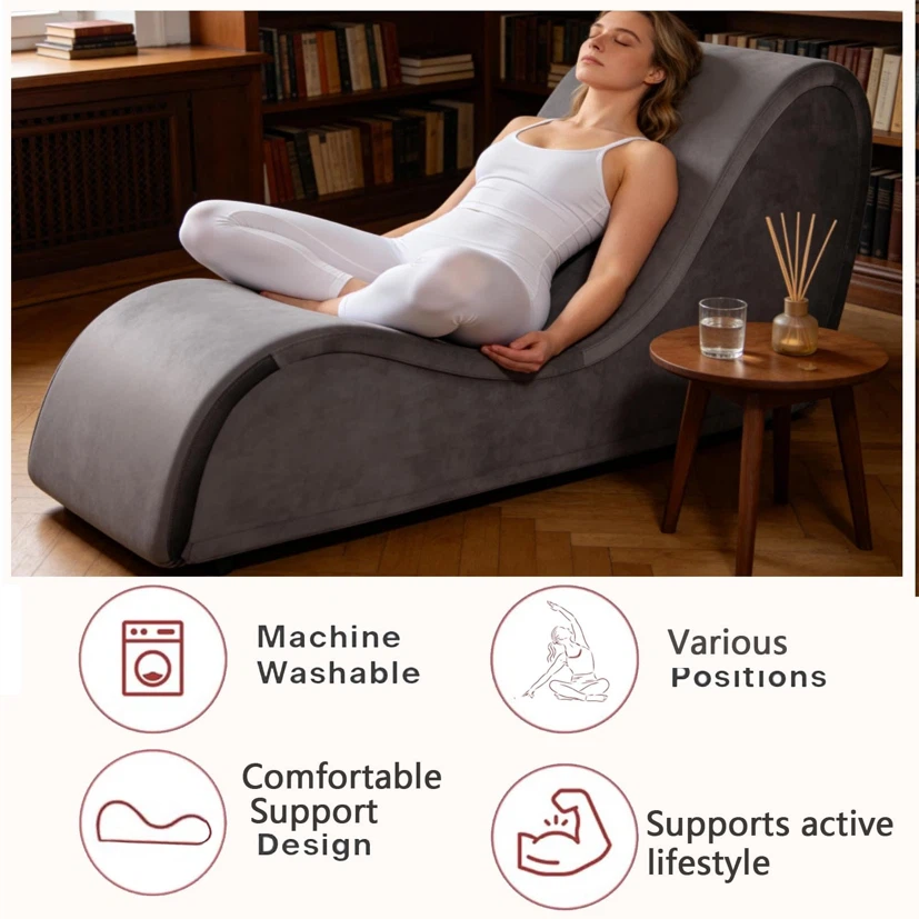 Grey Chaise Lounge Chair with Washable Velvet Cover - photo 4