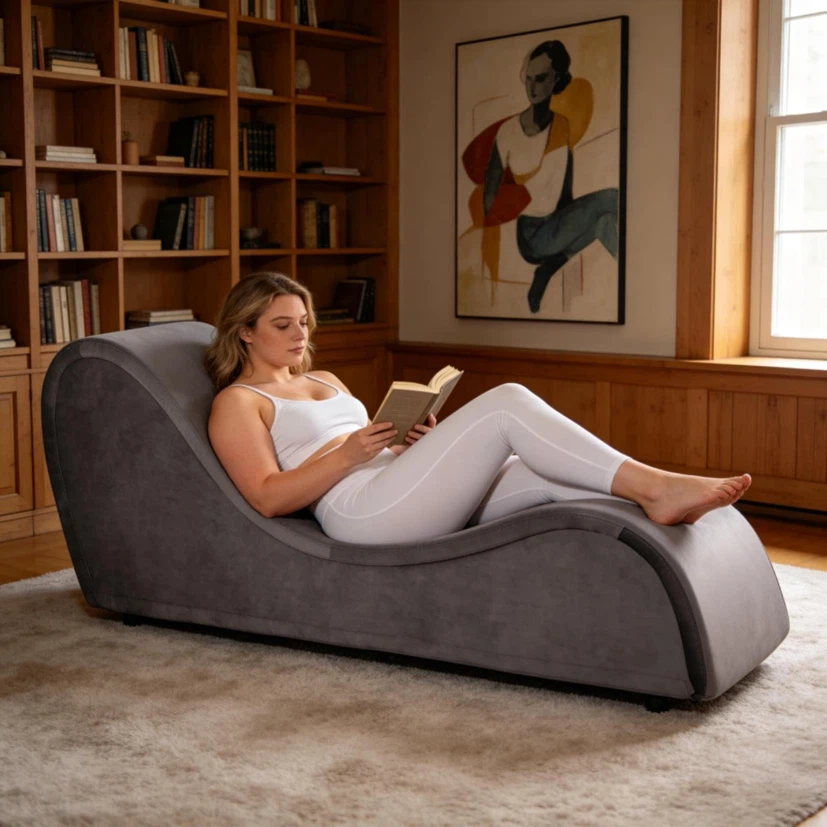 Grey Chaise Lounge Chair with Washable Velvet Cover - photo 5
