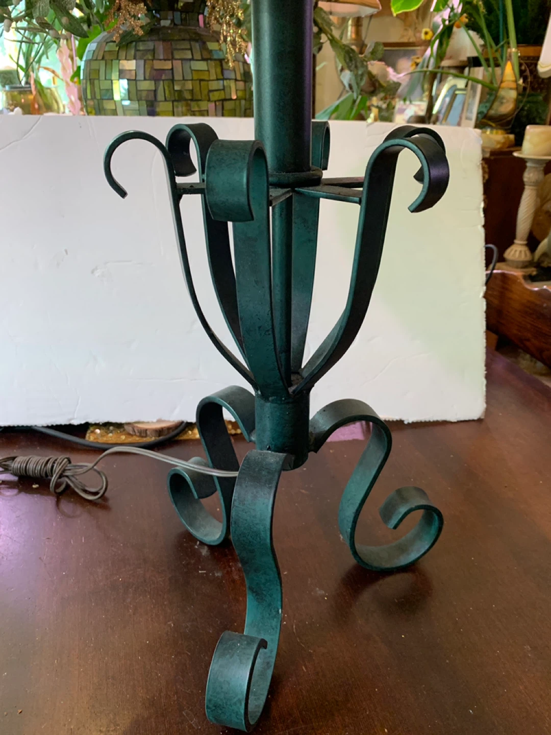 Vintage Green Wrought Iron Table Lamp with Parchment Shade. - photo 2