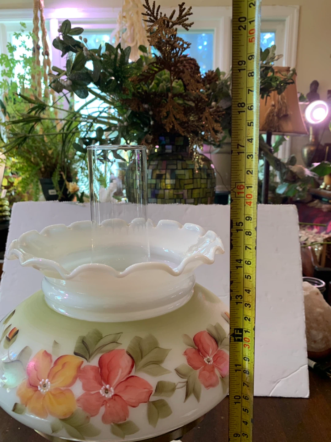 Vintage Hand-Painted Floral Hurricane Lamp. - photo 5
