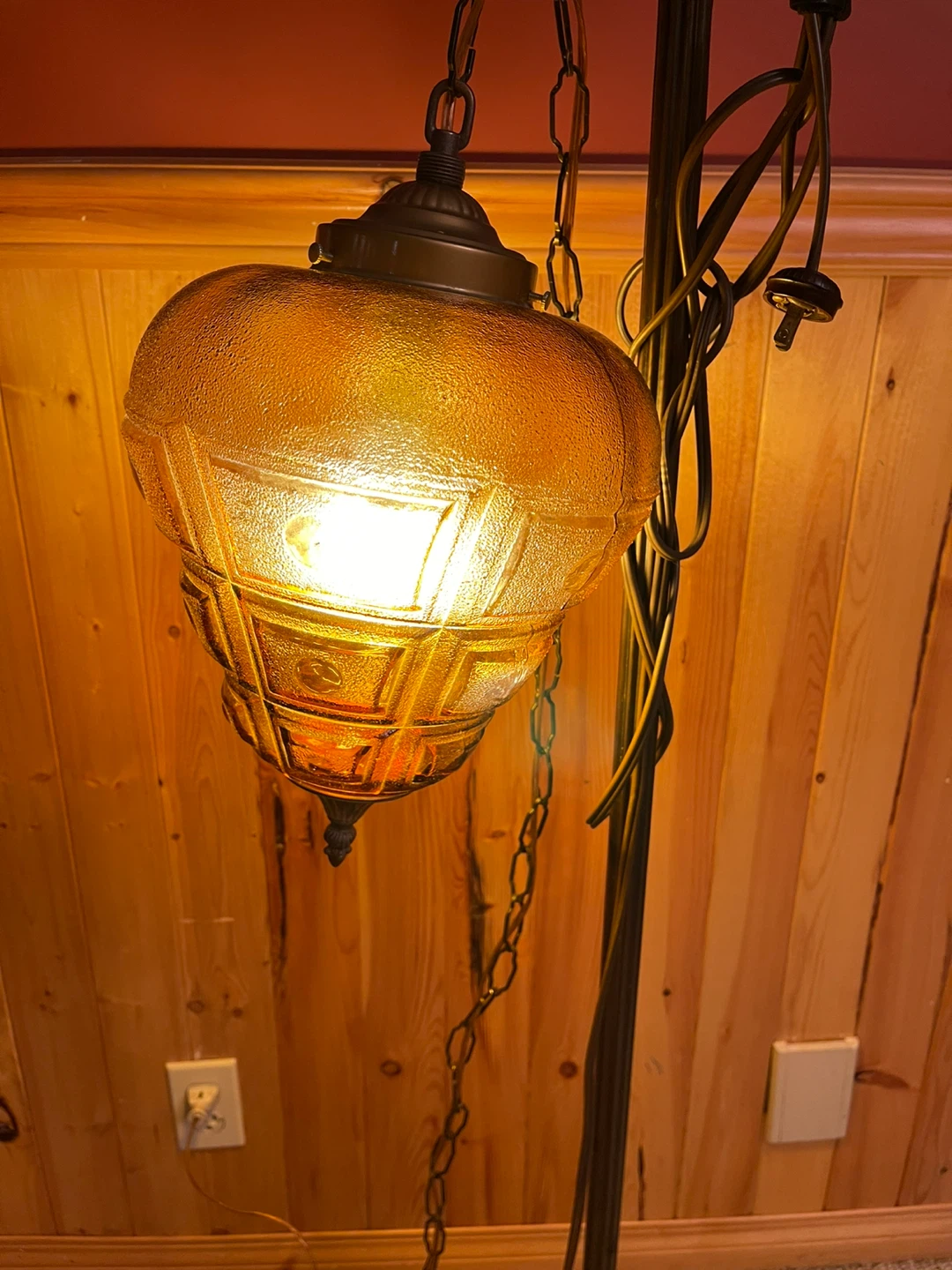 A beautiful vintage amber glass swag light