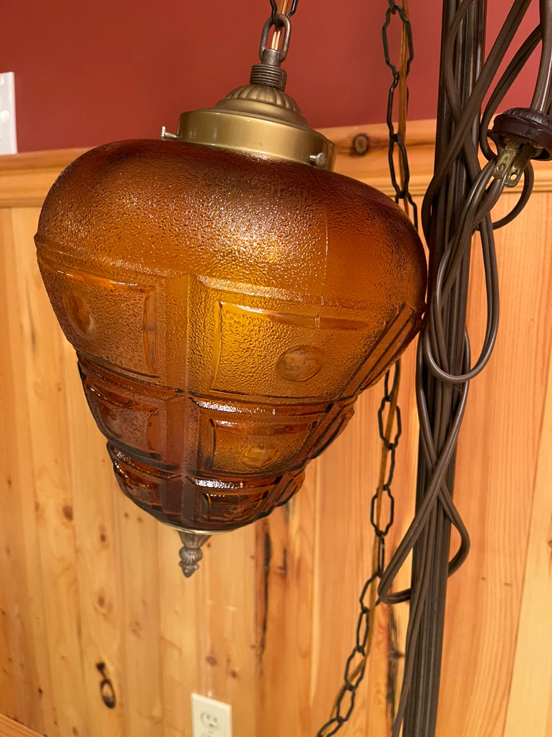 A beautiful vintage amber glass swag light - photo 3