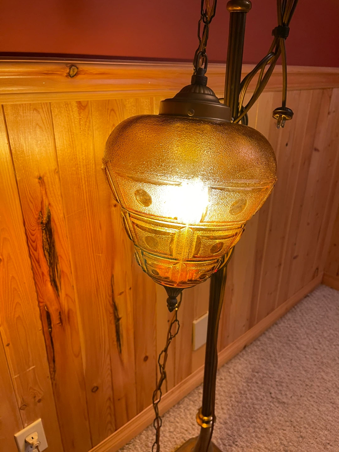 A beautiful vintage amber glass swag light - photo 5