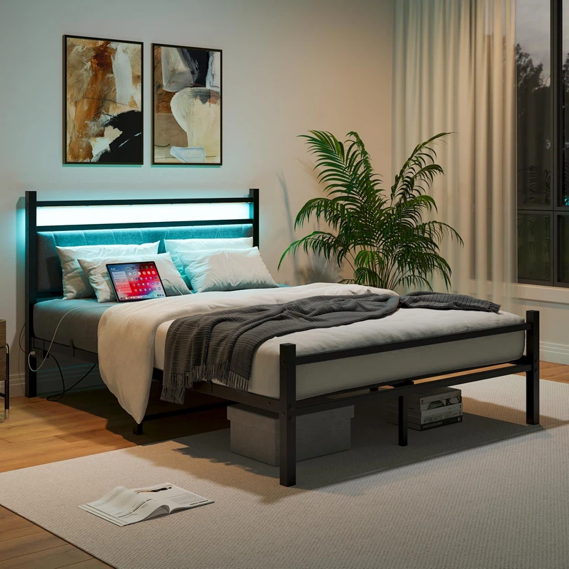 Bed Frame Full Size with Headboard and USB Charging