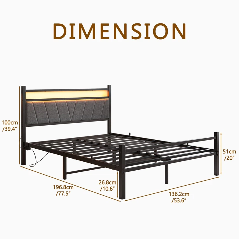 Bed Frame Full Size with Headboard and USB Charging - photo 2