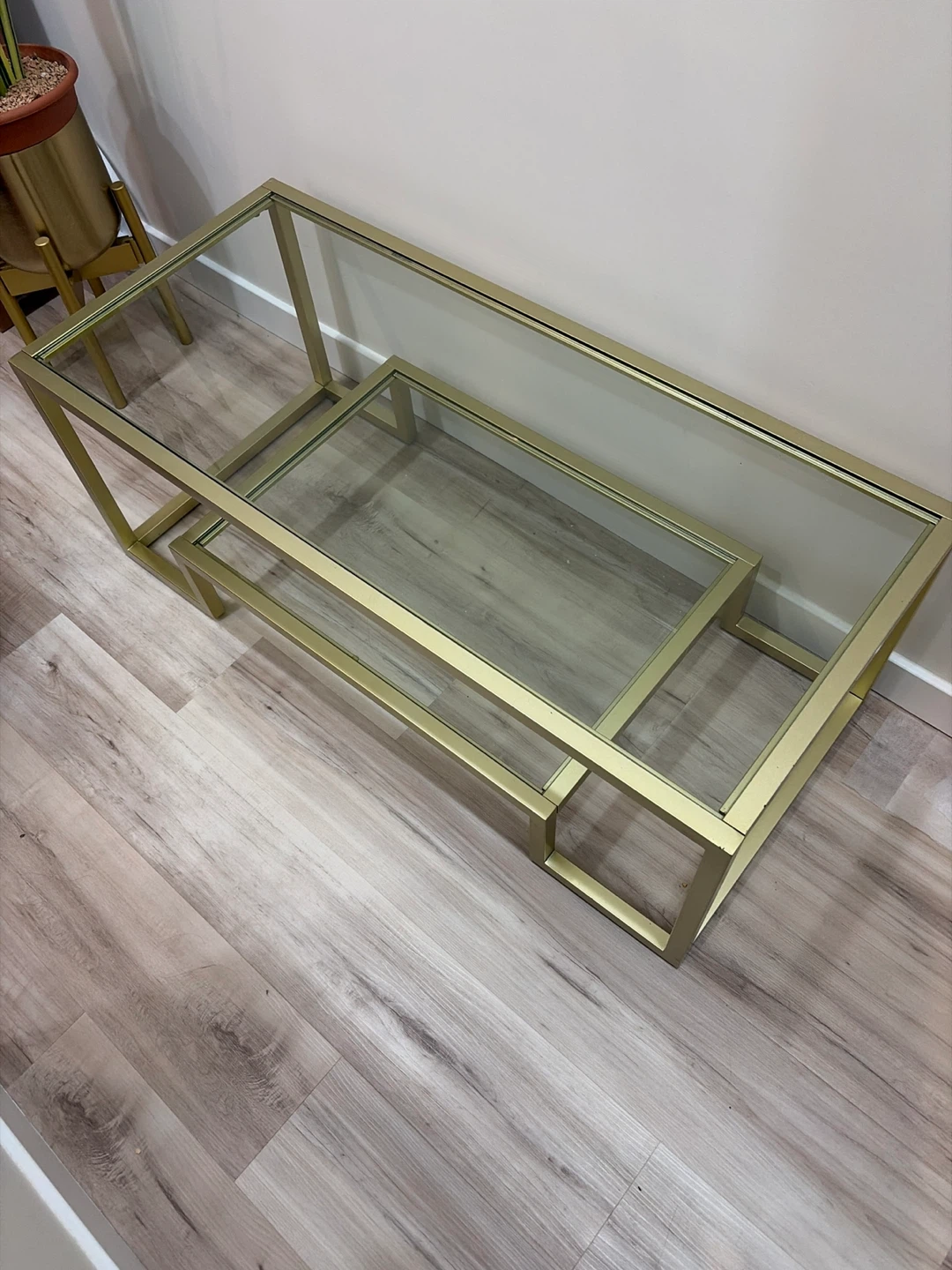 Gold Metal and Glass Nesting Coffee Table