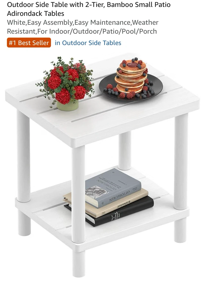 2 Tier Bamboo Adirondack Table White