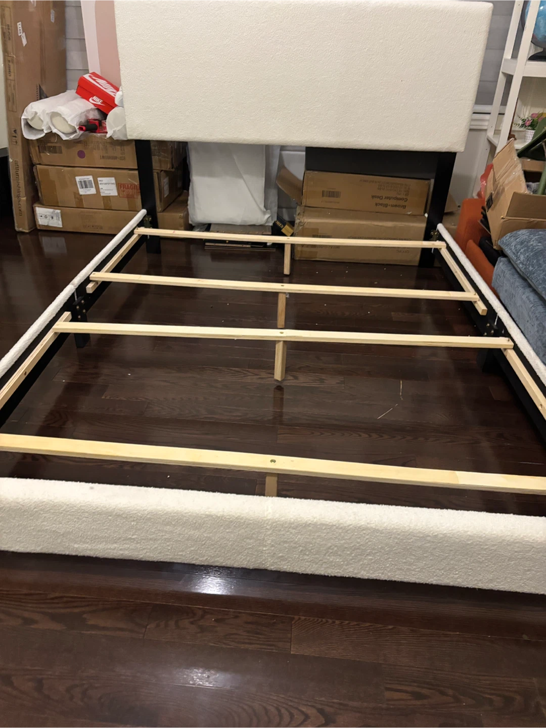 White Upholstered Queen Bed Frame - photo 2