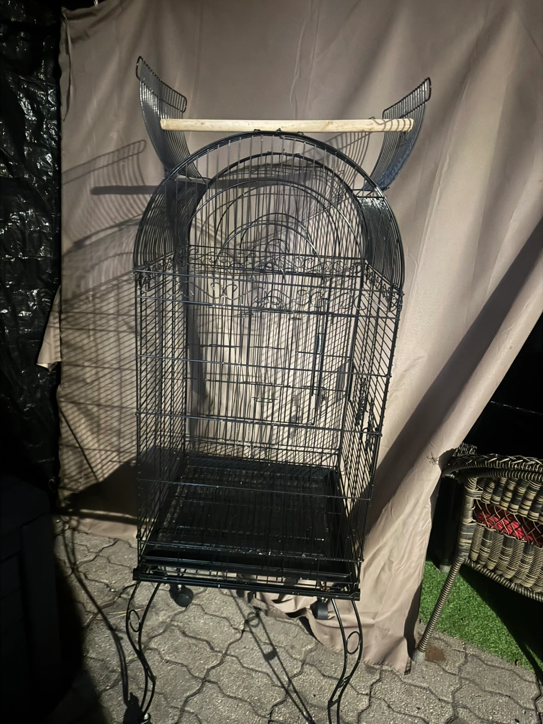 Large Black Metal Bird Cage with Play Top