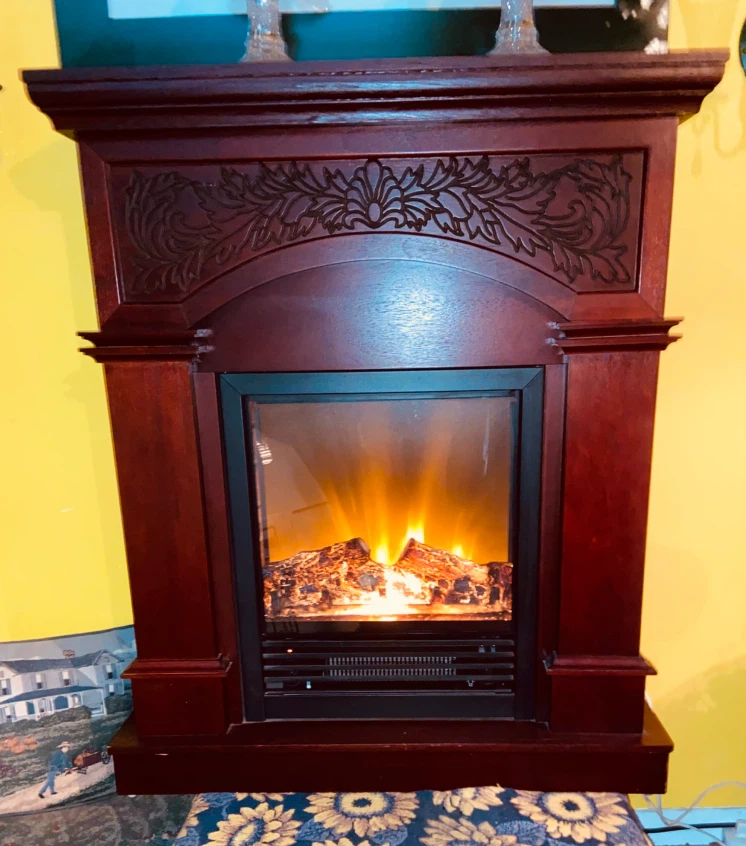 Electric Fireplace with Wooden Mantel