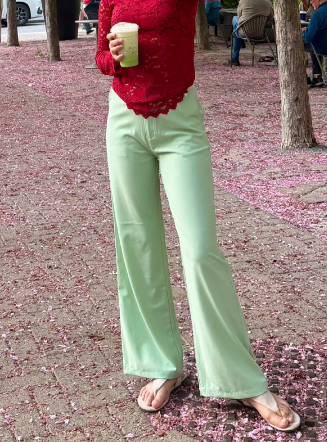 Light green wide-leg pants