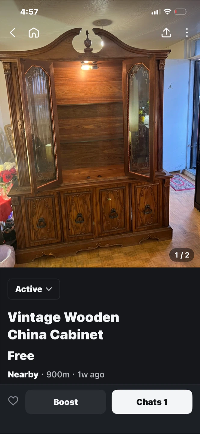 Vintage Wooden China Cabinet