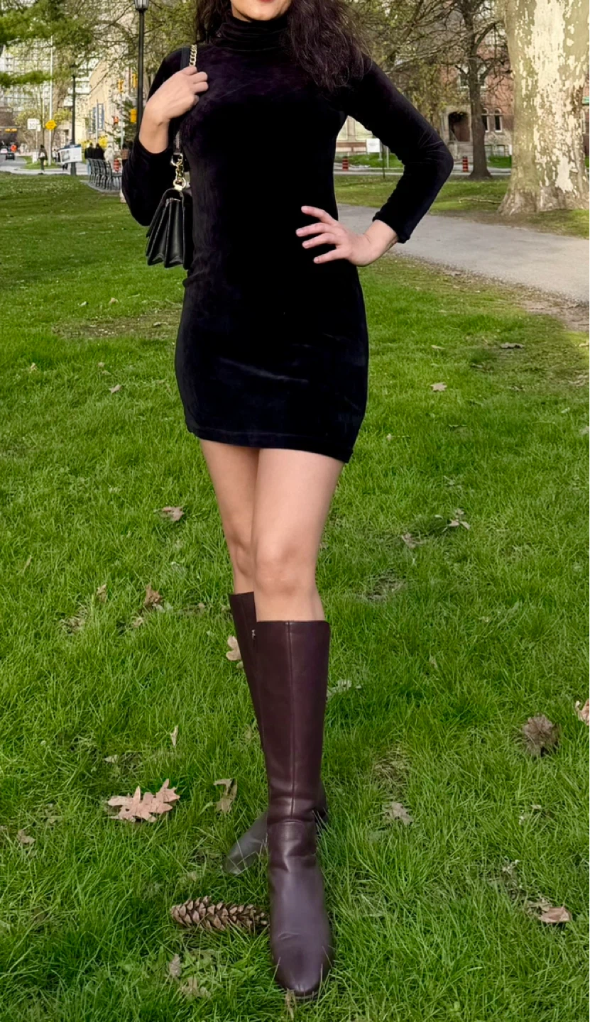 Black Velvet Mock Neck Mini Dress