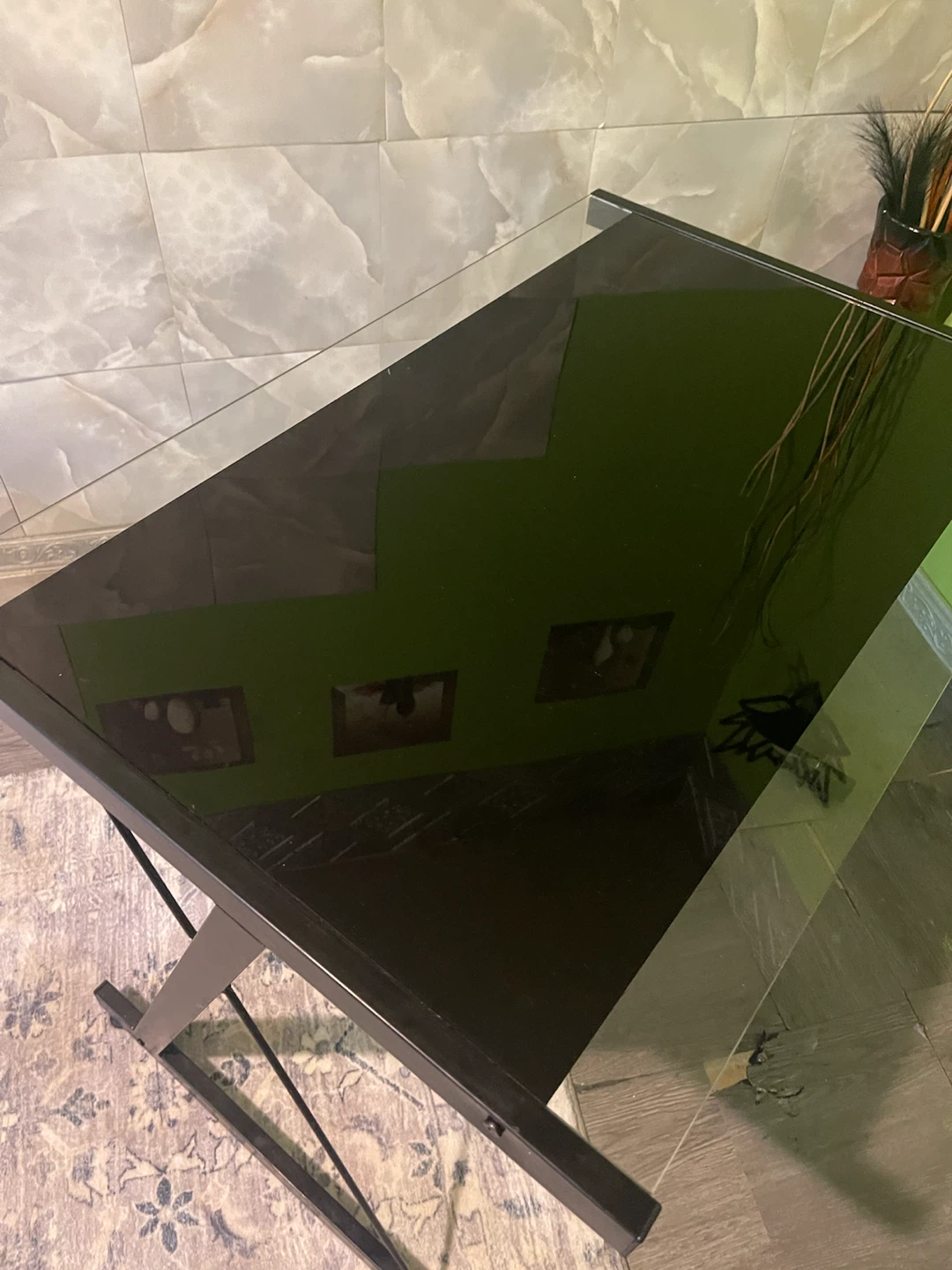 Black glass top desk