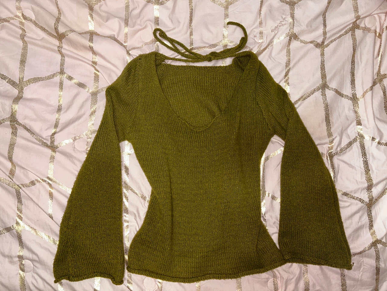 green knit sweater
