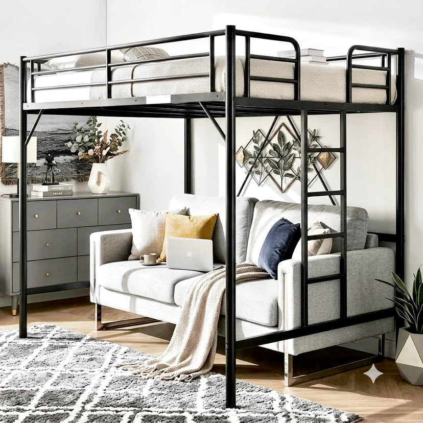 VINGLI Loft Bed Twin Size with Flat Ladder Rung