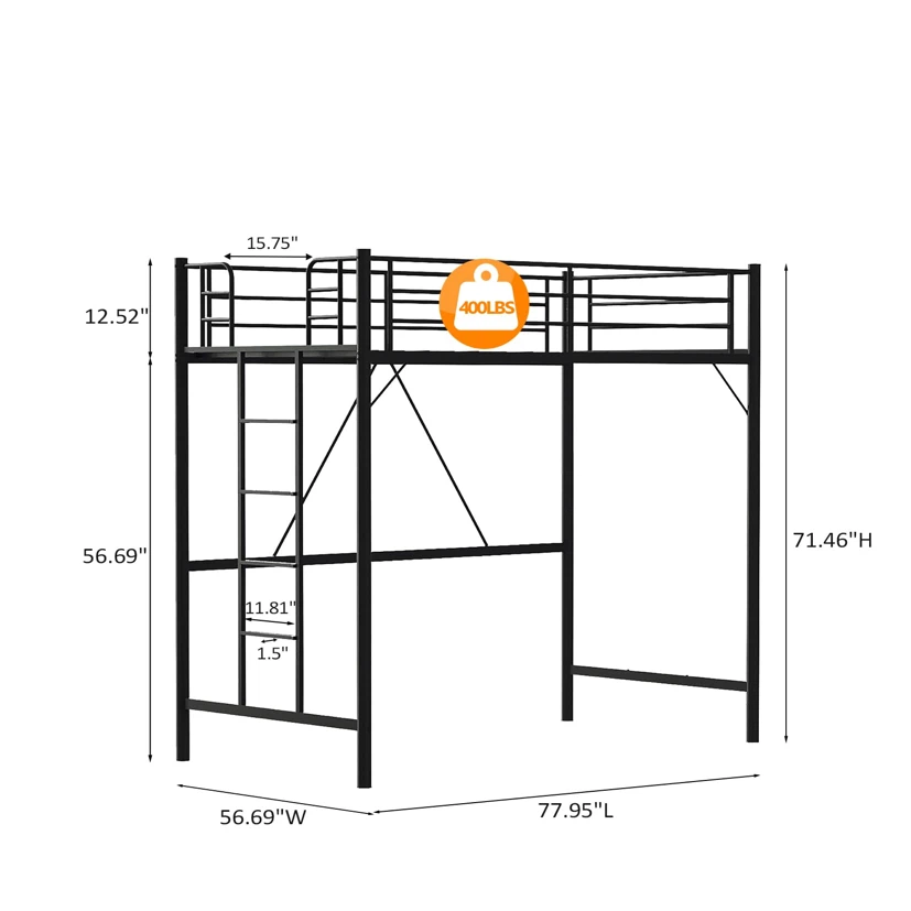 VINGLI Loft Bed Twin Size with Flat Ladder Rung - photo 2