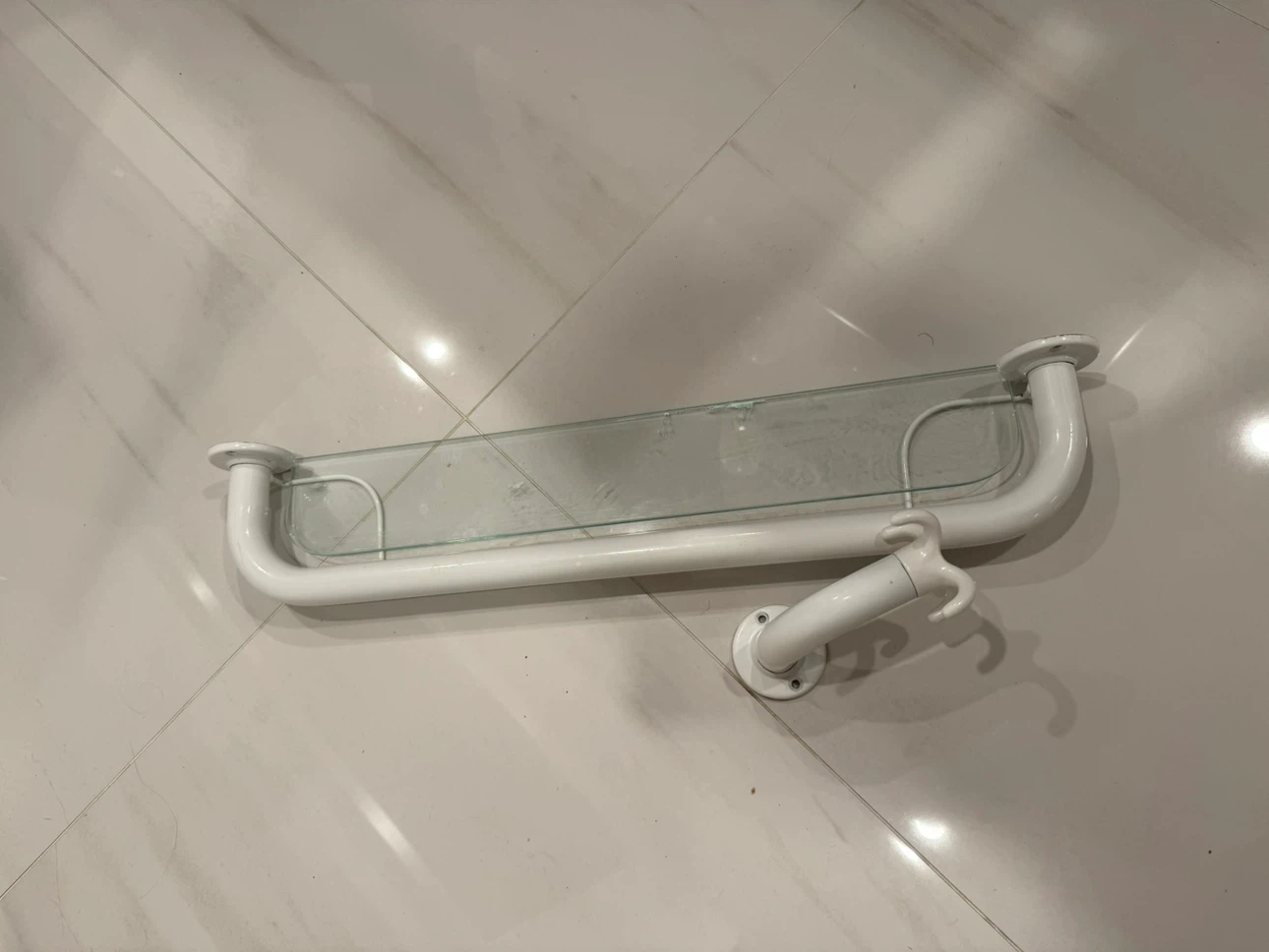 Vintage Glass Bathroom Shelf and Triple Robe Hook Set
