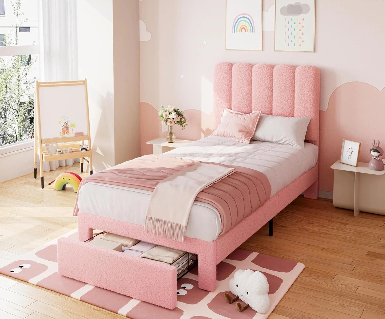 Pink Twin Size Bed Frame with Storage