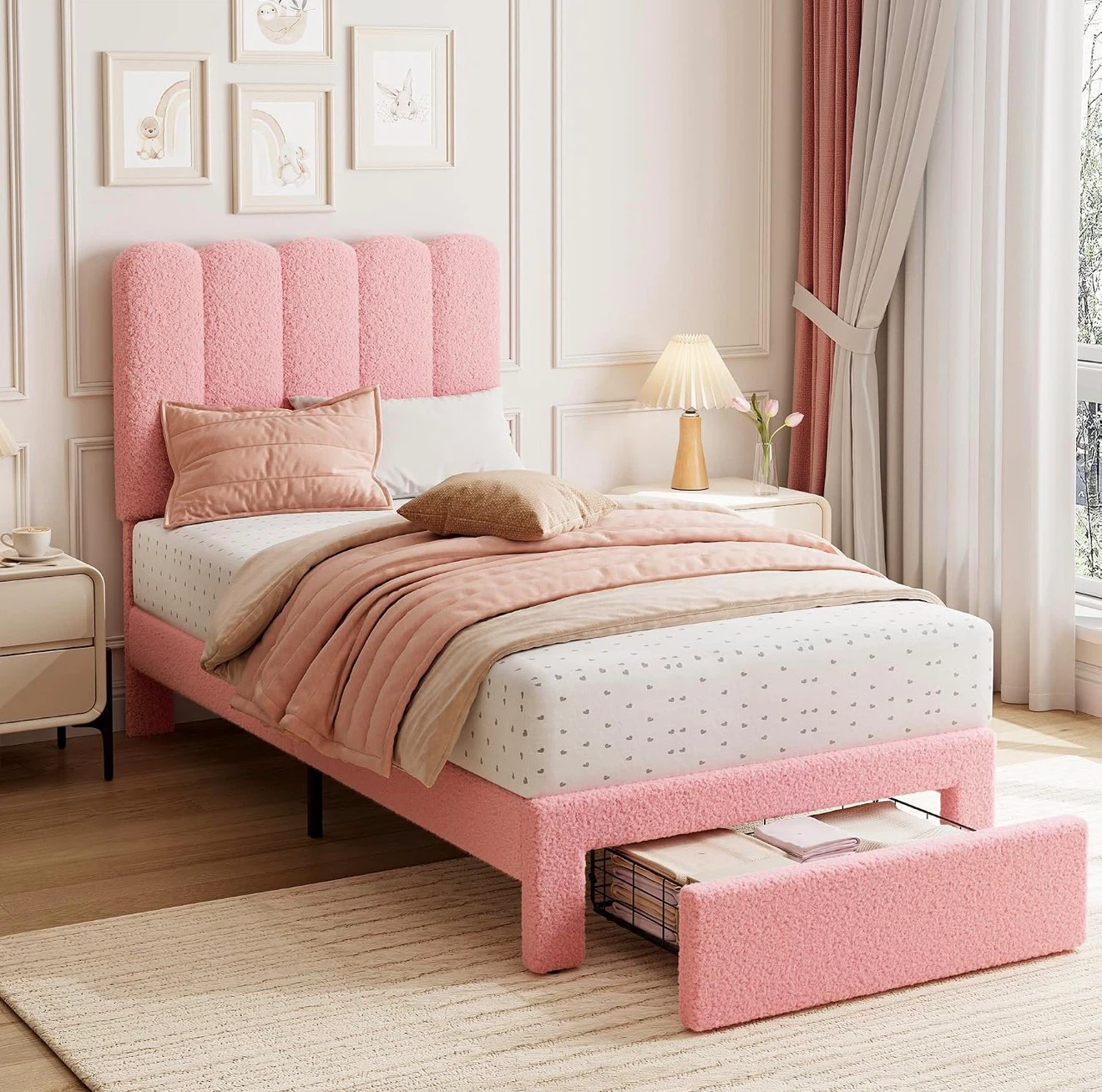 Pink Twin Size Bed Frame with Storage - photo 4
