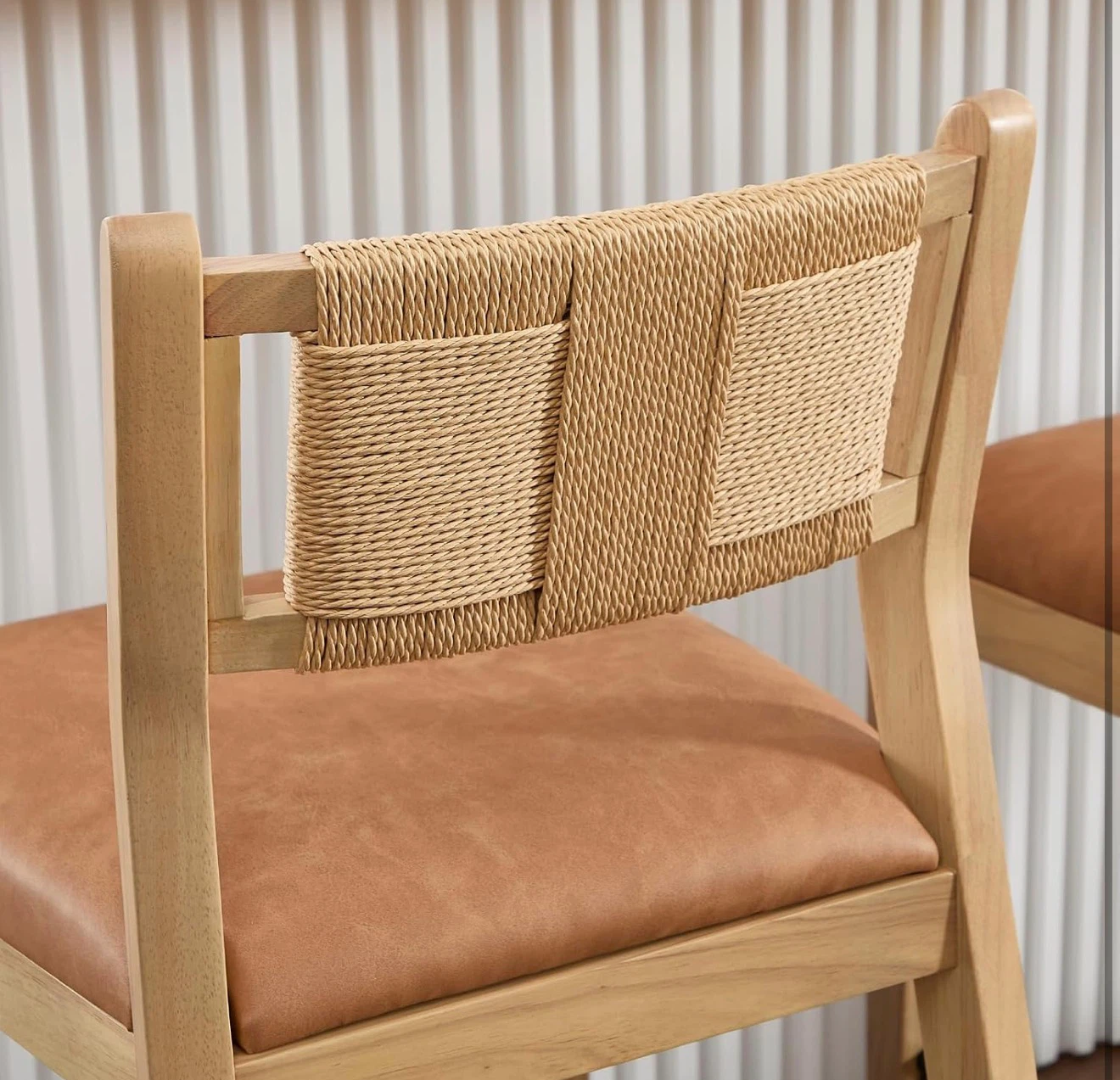 Set of 2 Bar Stools with Woven Backrest - photo 5