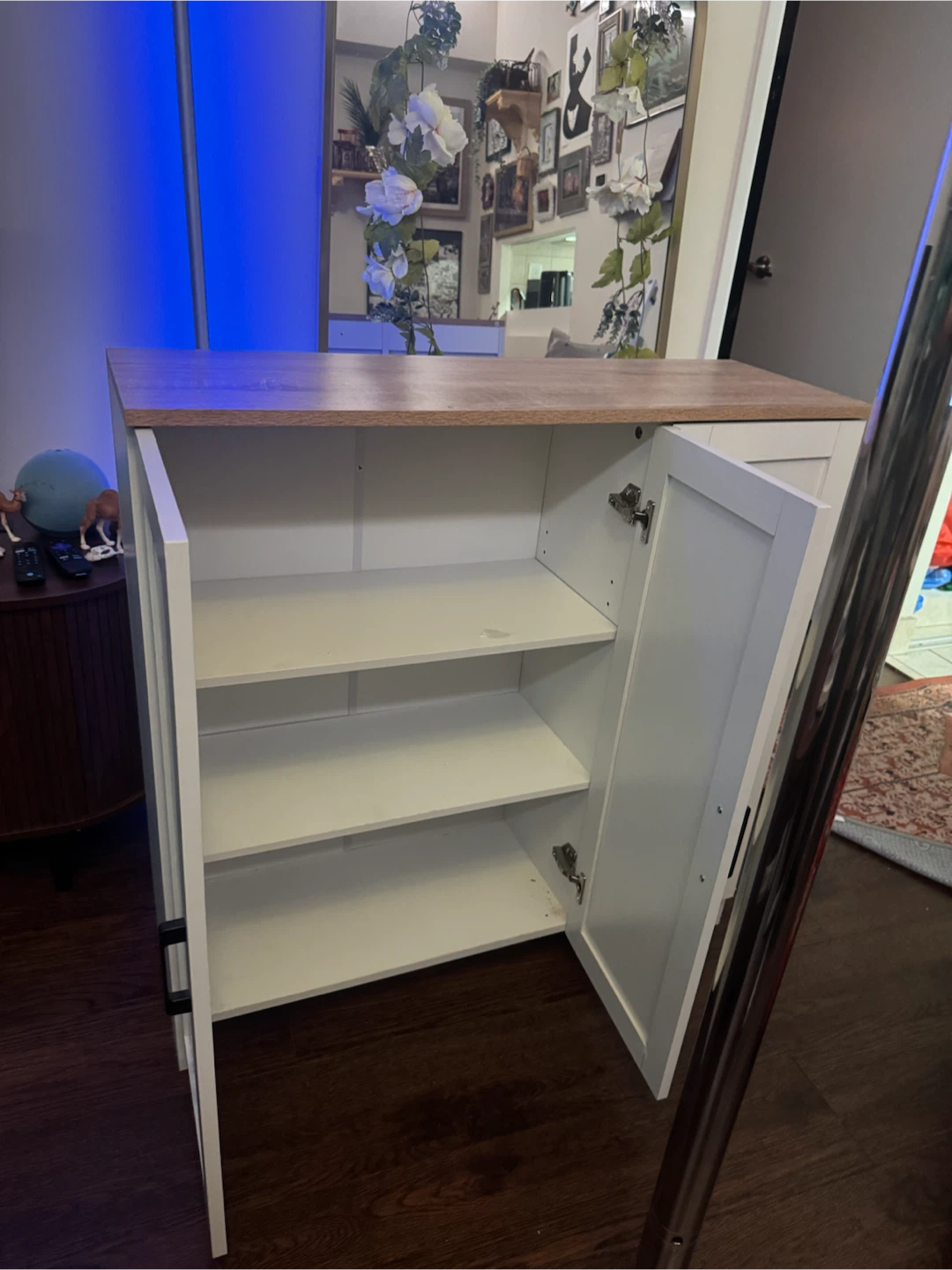 White Storage Cabinet with Wood-Effect Top - photo 2