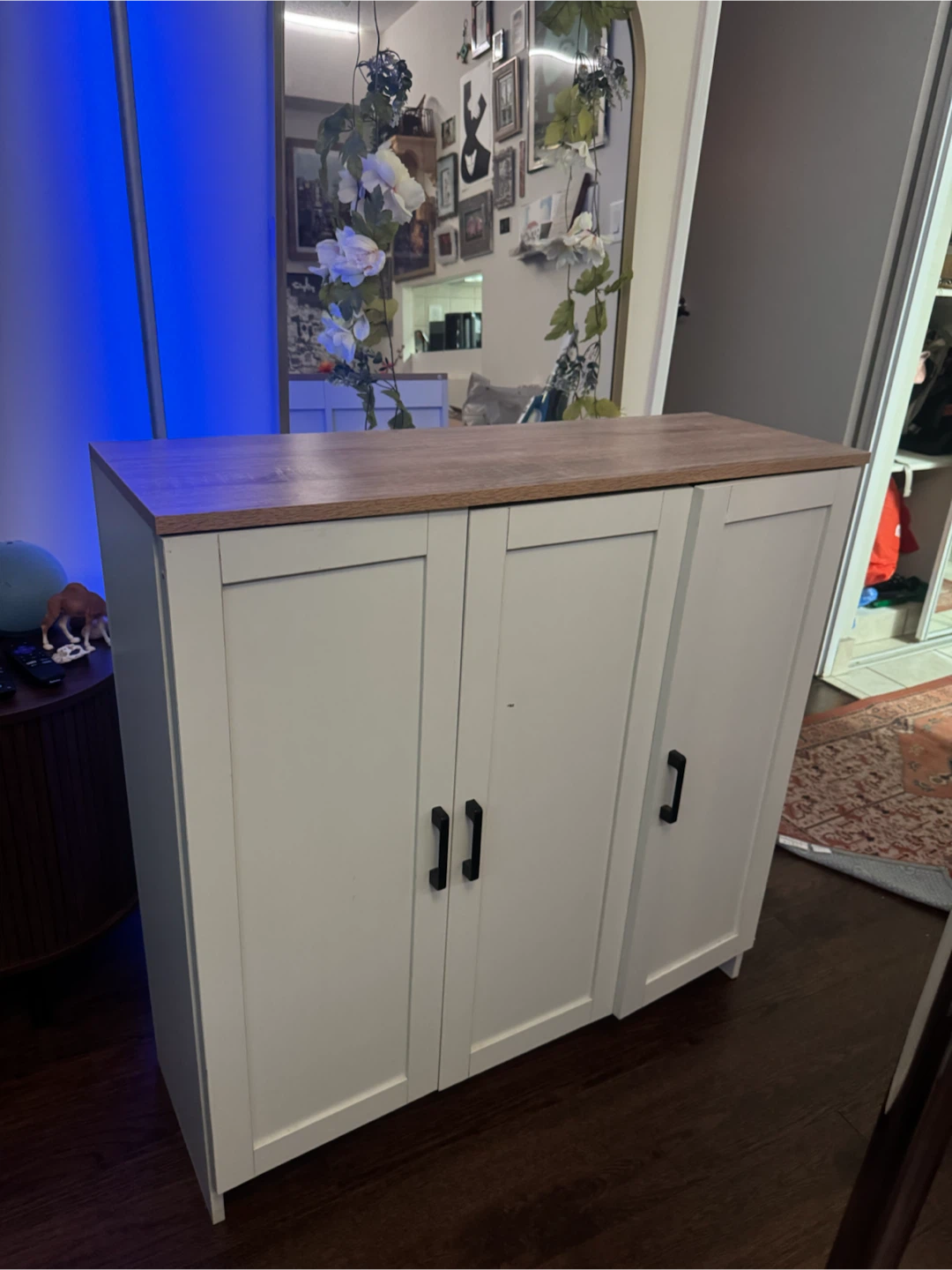 White Storage Cabinet with Wood-Effect Top - photo 3