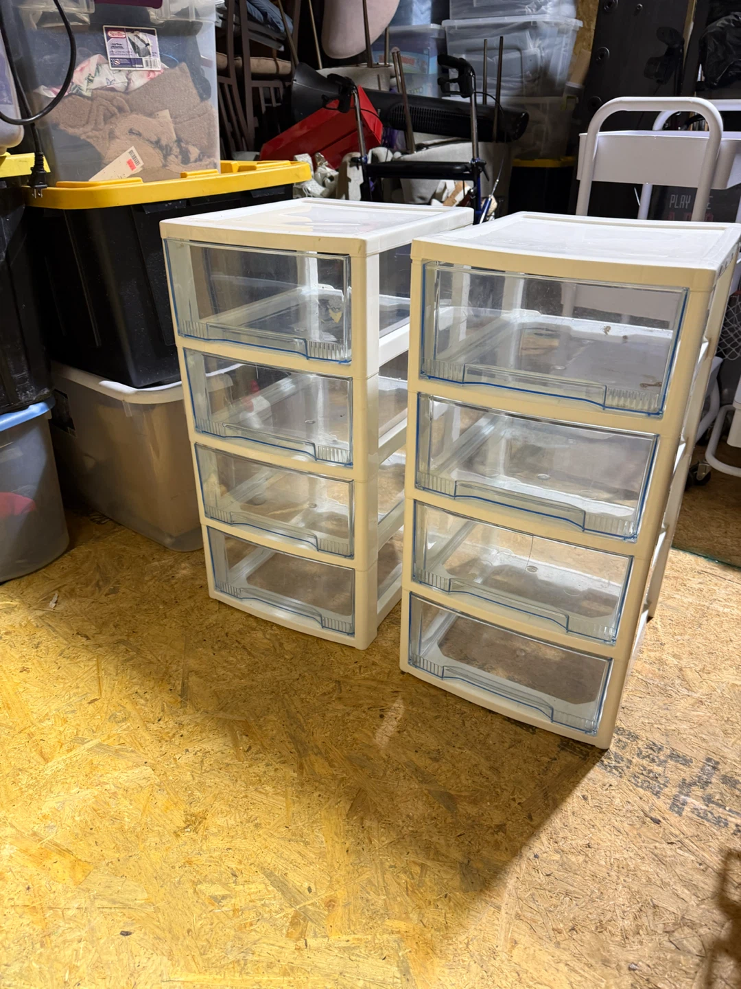 Two 4-Drawer Plastic Storage Units