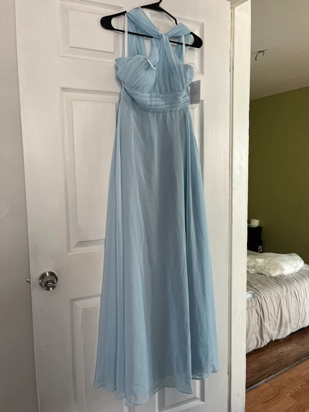 Light Blue Halter Neck Formal Dress
