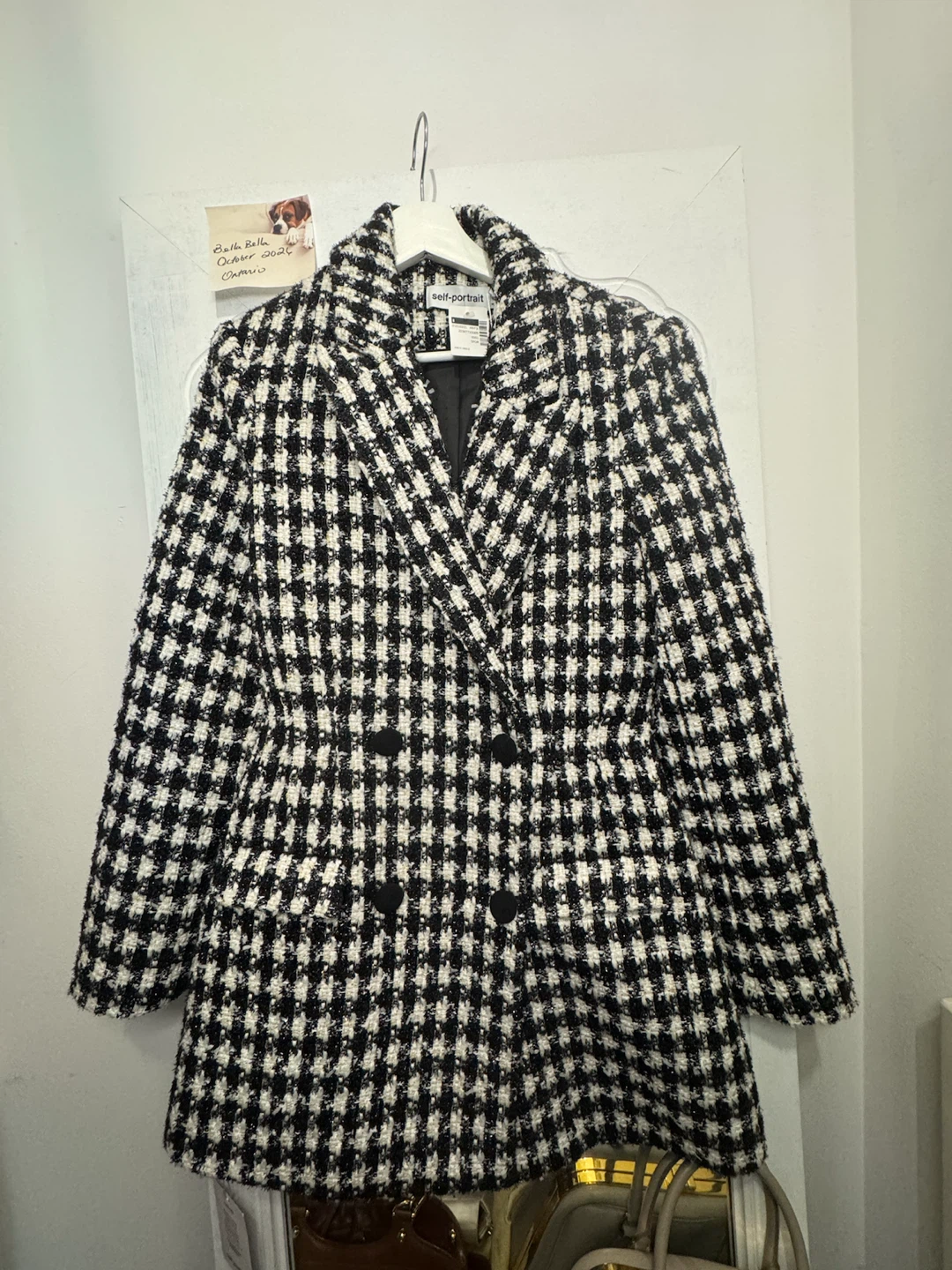 New Self-Portrait Black White Tweed Blazer - photo 2