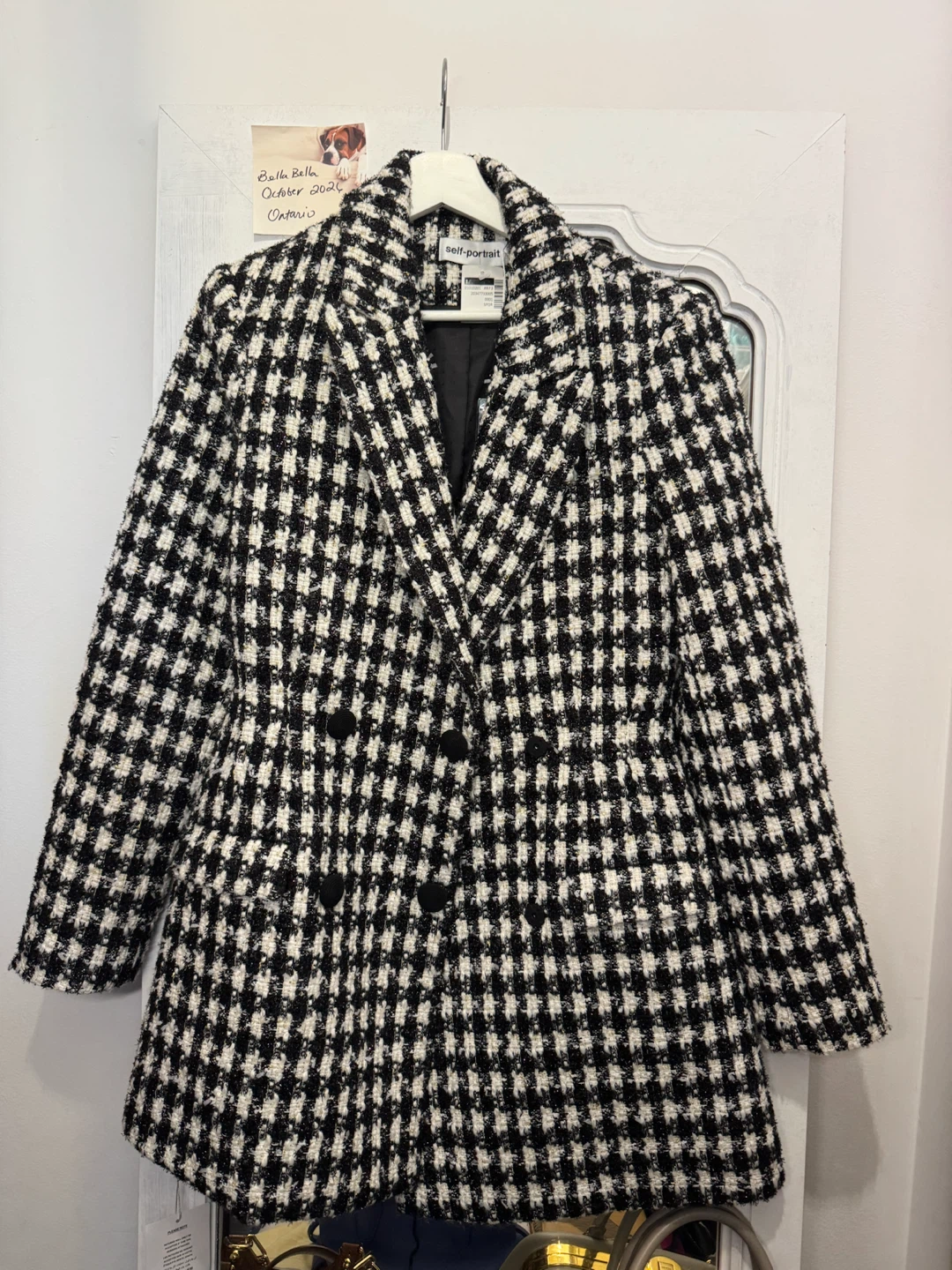 New Self-Portrait Black White Tweed Blazer - photo 3
